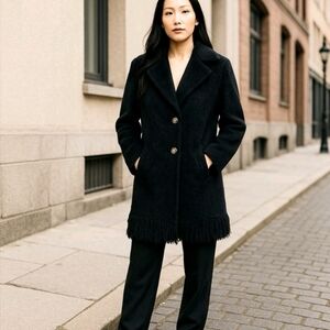 NVLT Elegant Black Teddy Coat with Fringe